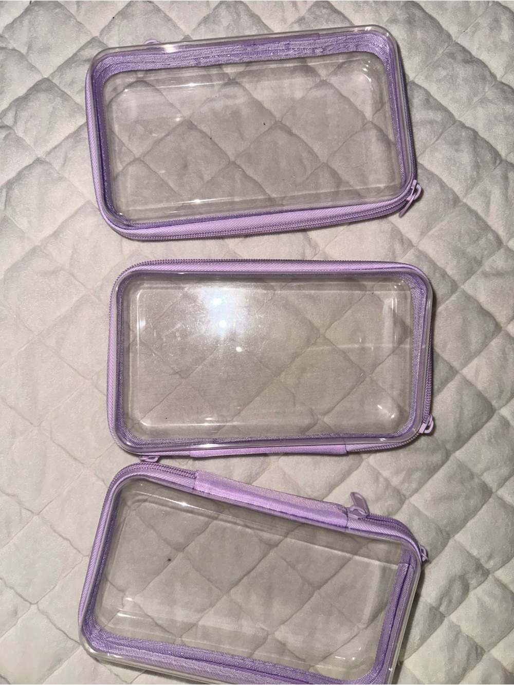 Clear Travel Pouch Set with Lavender Trim - Home Storage & Organization